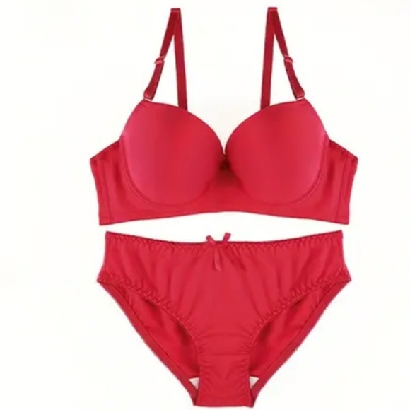 Valentine’s Day Satin Red Stretchy Smooth Push Up Bra & Panties Set Sz M/34C NEW - Picture 11 of 14